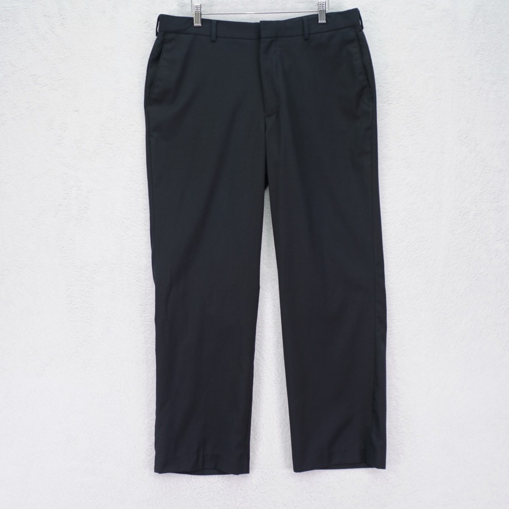 Covington Polyester Rayon Dress Pants Trousers Black Striped 36 / 30 Mid Rise Fl